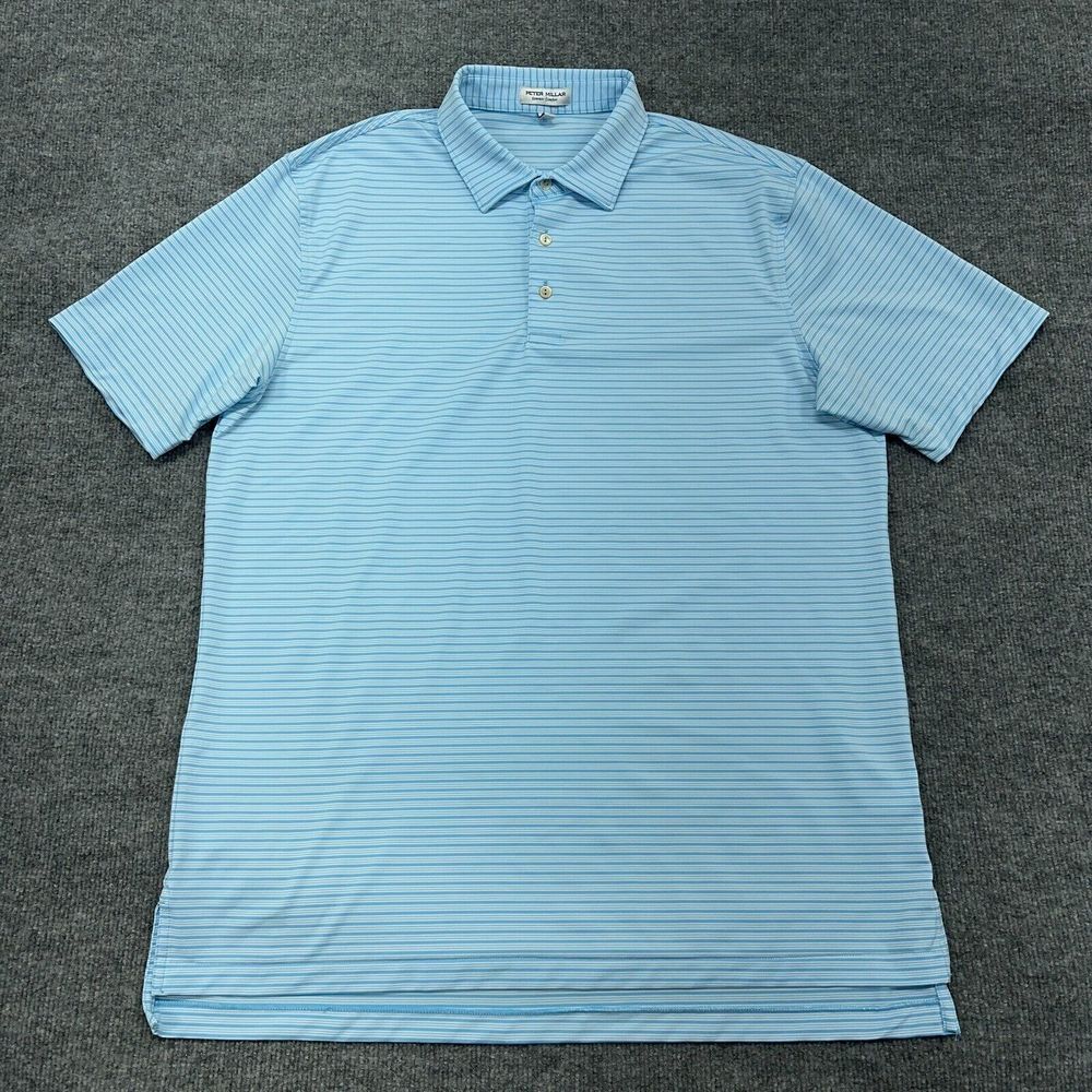 Peter Millar Shirt Mens L Blue Striped Golf Polo Summer Comfort Performance Tech